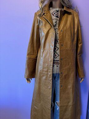 Vintage GAP Y2K Brown Leather Patchwork Maxi Full Length Coat Size L